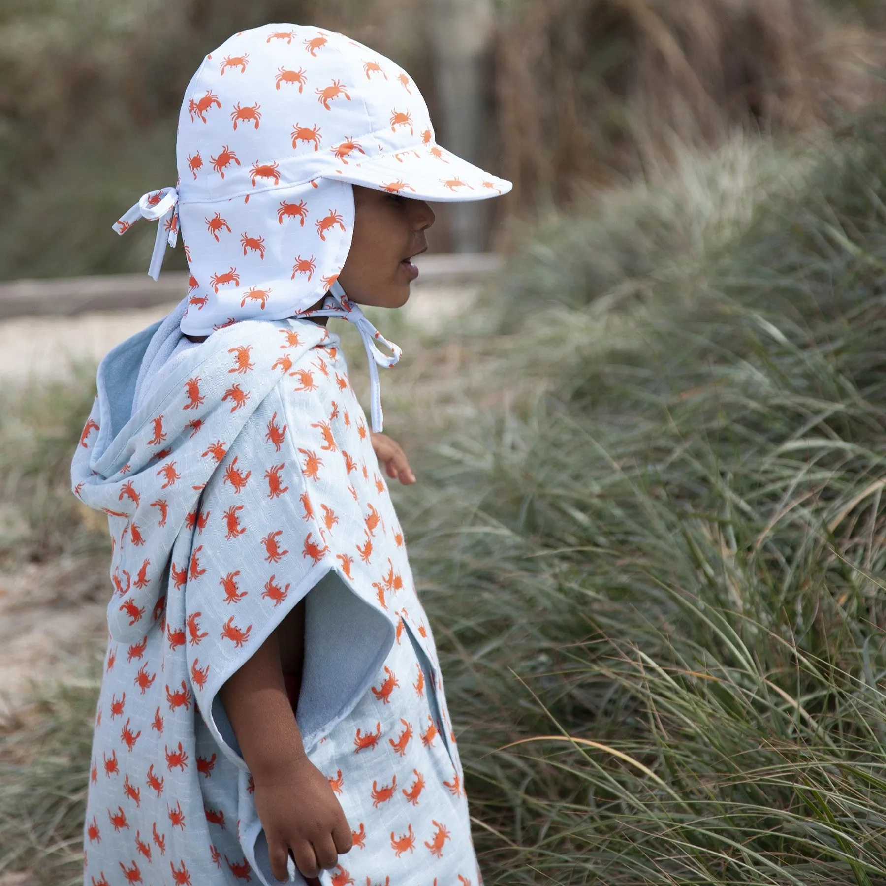 Acorn Kids: Crab Swim Flap Cap Blue Orange White