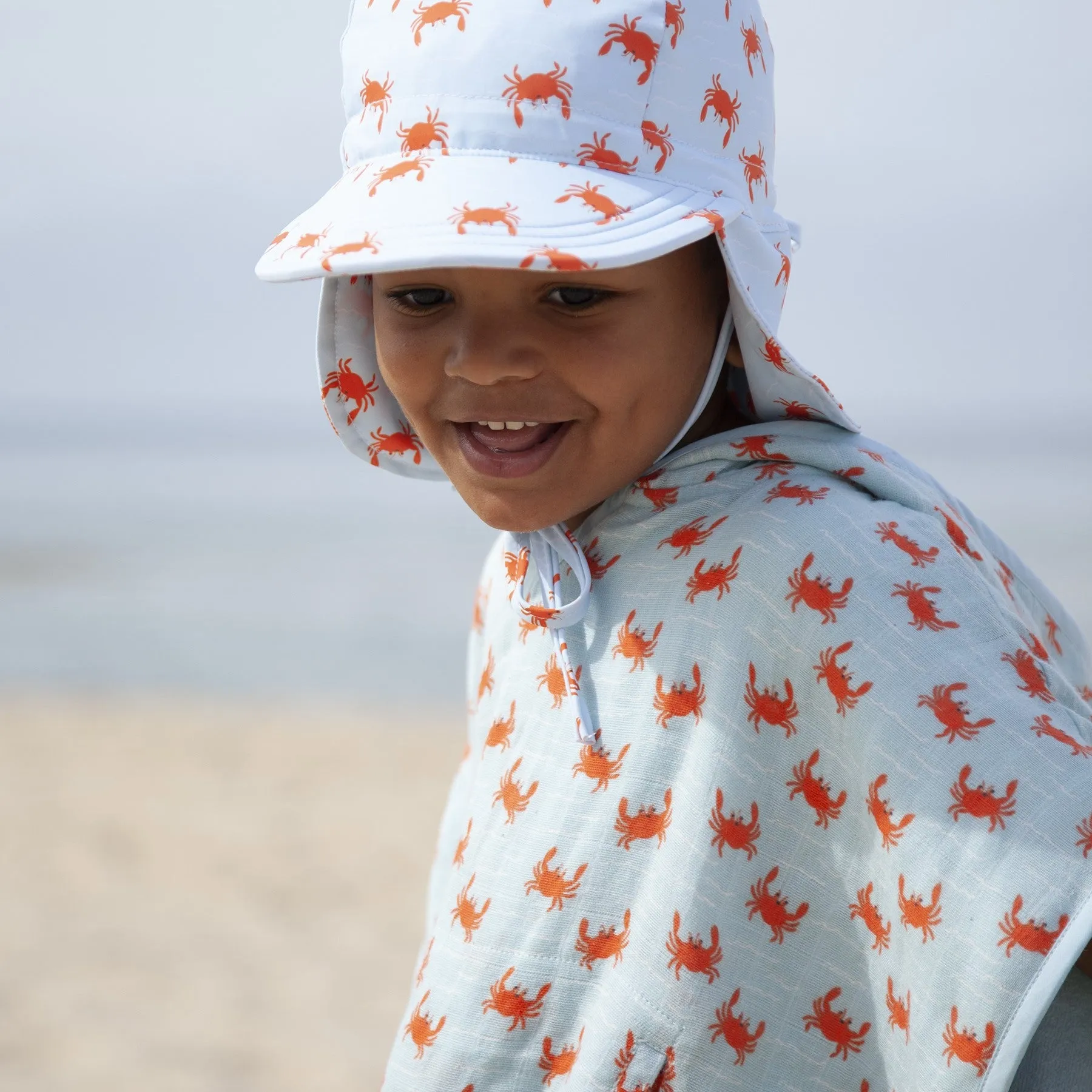 Acorn Kids: Crab Swim Flap Cap Blue Orange White