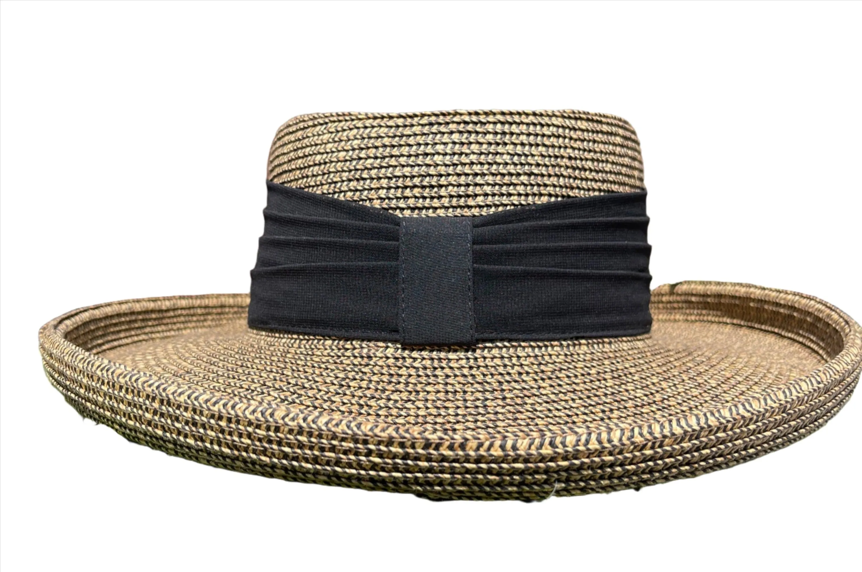 Island Girl Hats- Paper Braid Rolled Brim Chiffon Wrap