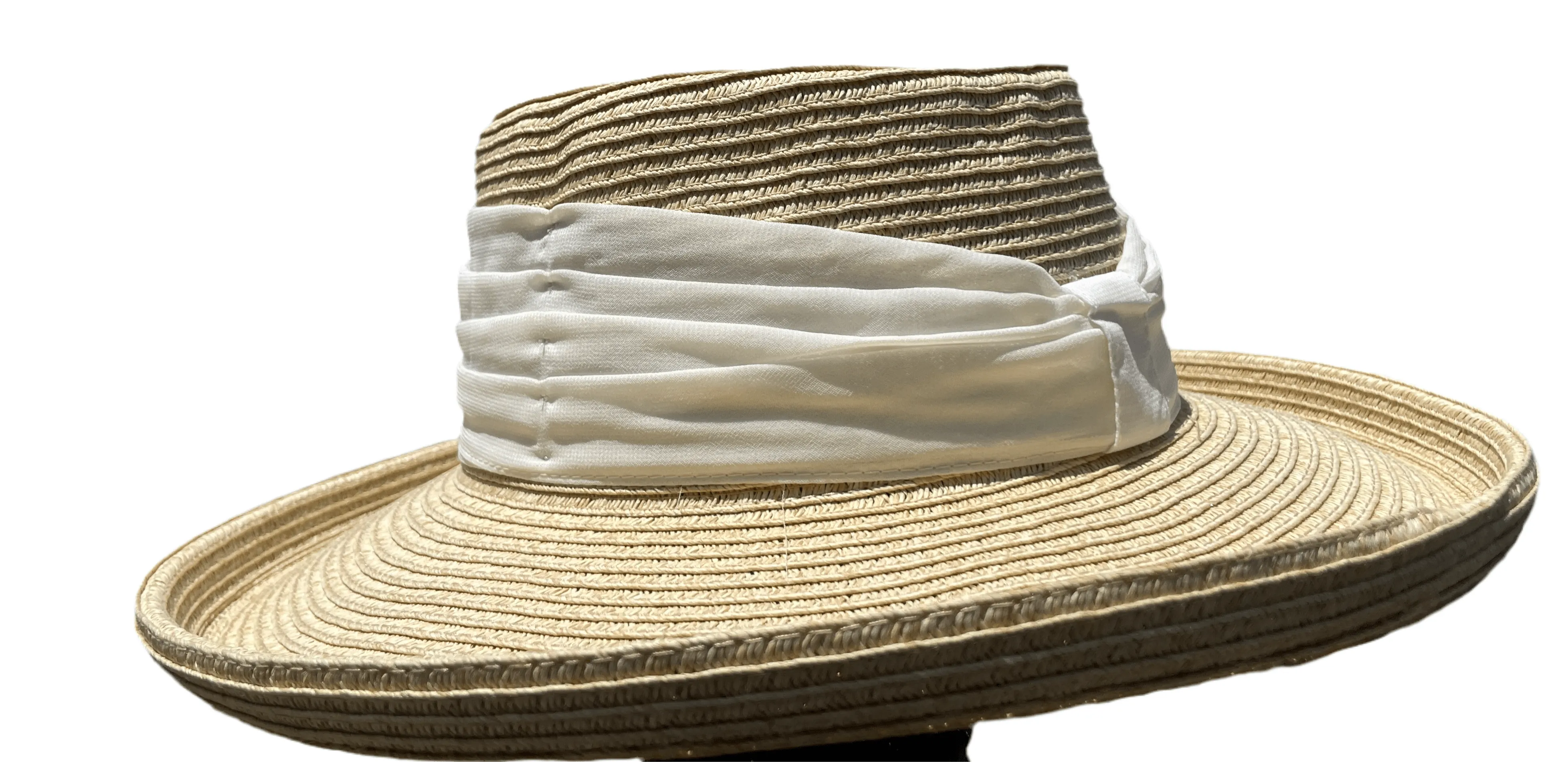 Island Girl Hats- Paper Braid Rolled Brim Chiffon Wrap