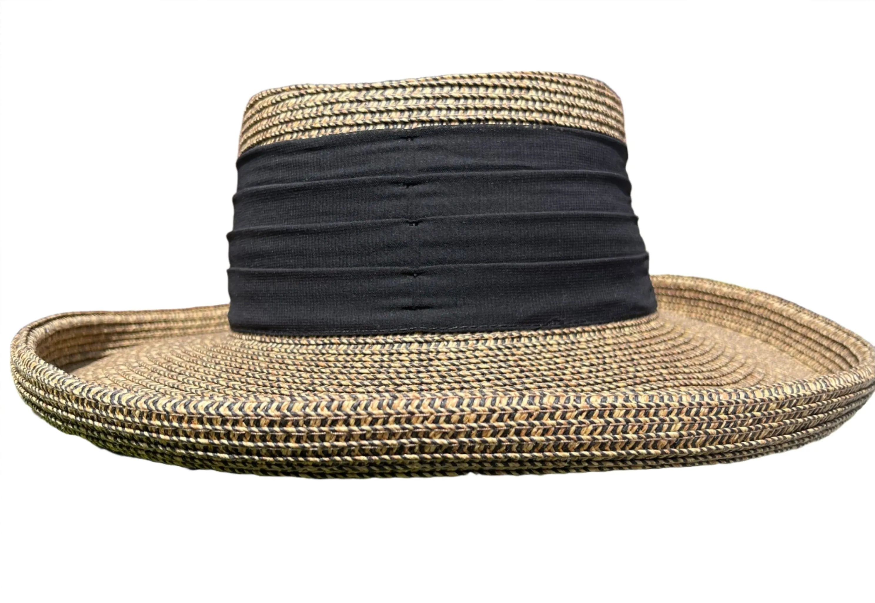 Island Girl Hats- Paper Braid Rolled Brim Chiffon Wrap