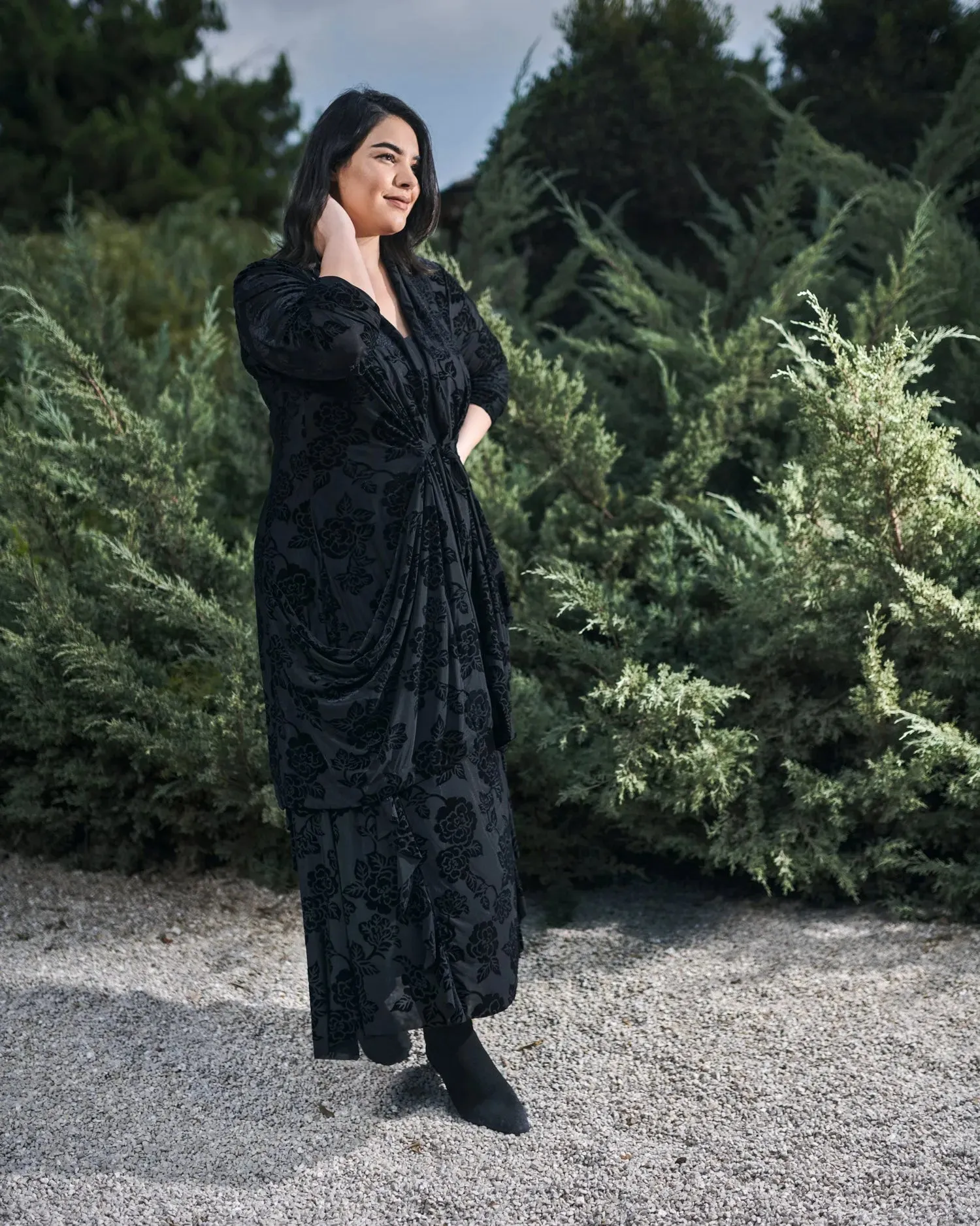 Lace Draped Tie-Front Jacket, Black