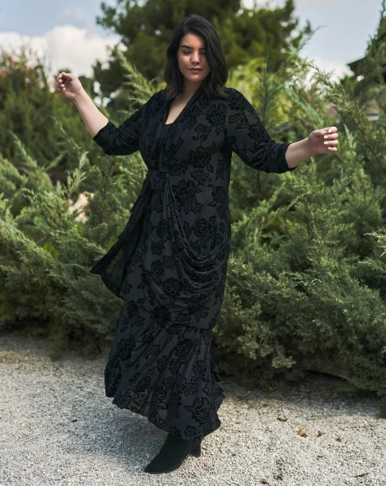 Lace Draped Tie-Front Jacket, Black