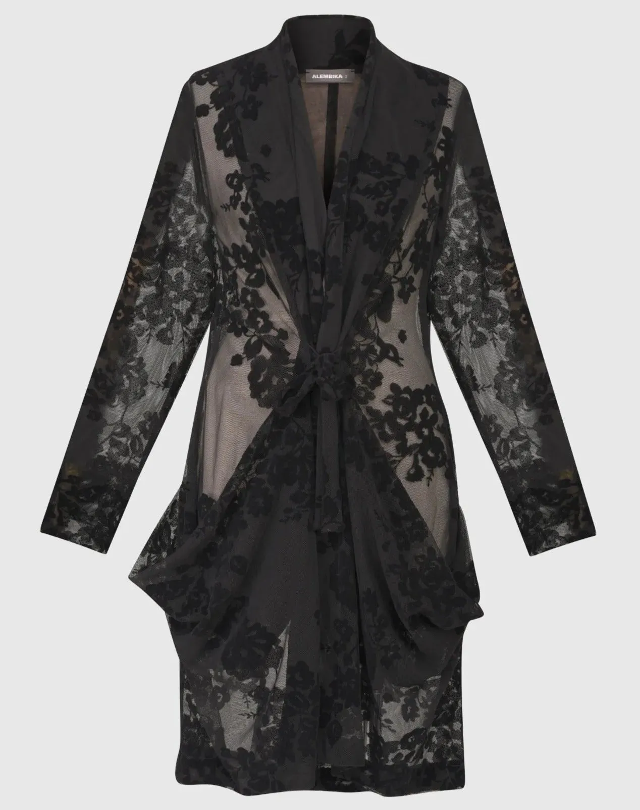 Lace Draped Tie-Front Jacket, Black