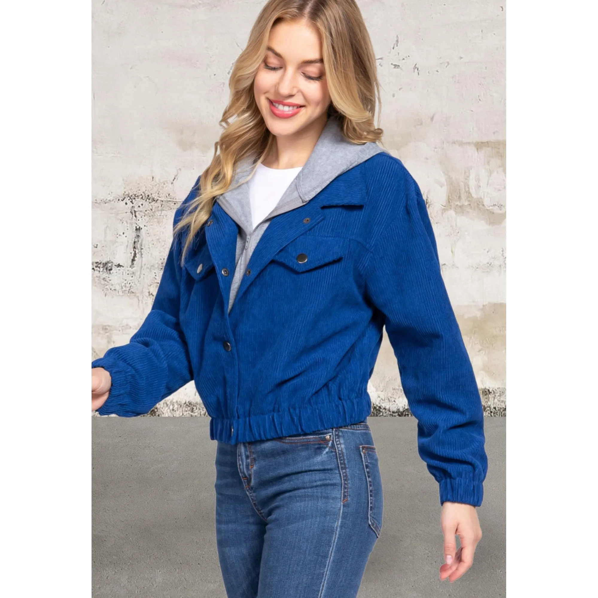 Long Sleeve Hoodie Blue Jacket