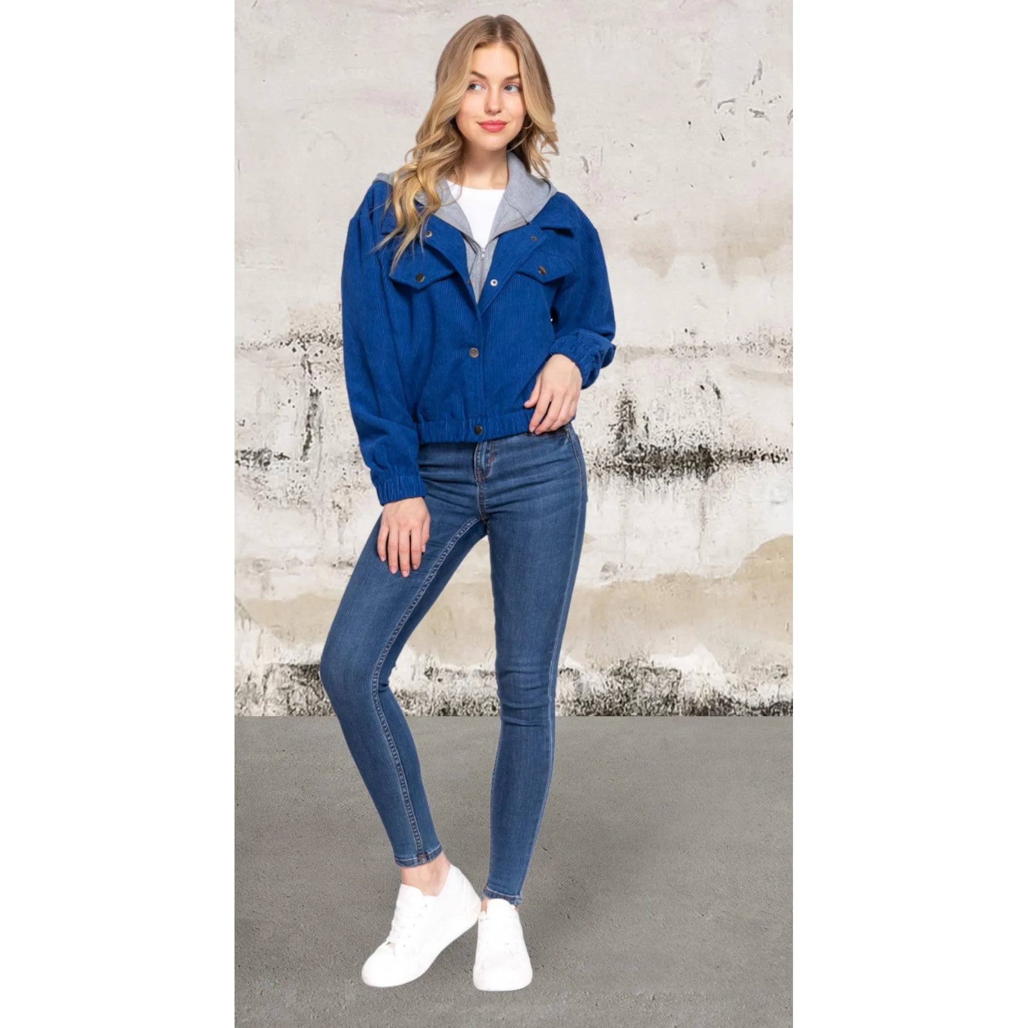 Long Sleeve Hoodie Blue Jacket