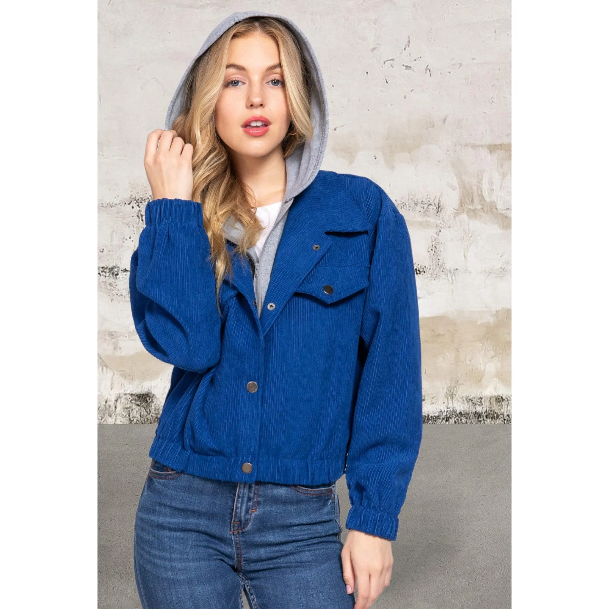 Long Sleeve Hoodie Blue Jacket